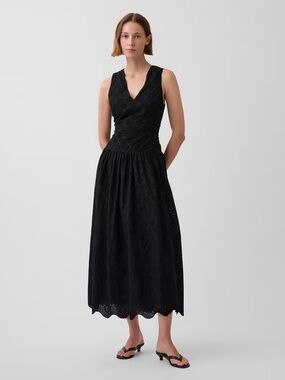 NWT Gap Eyelet Drop Waist Maxi Dress //  Black